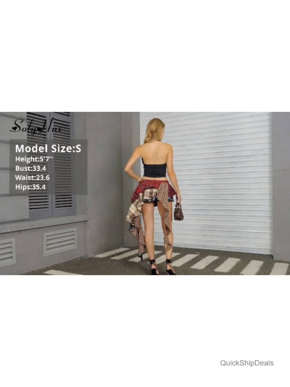 Women's Plaid Ruffle Mini Skirt Y2K Layered Asymmetrical Skorts